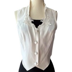 Elegant White Lace Trim Women's Sleeveless Top